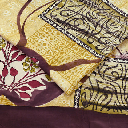 Indian Vintage Pure Crepe Silk Saree | Abstract Print | 6 Yards | Soft Sewing Fabric for Dressmaking, Quilting, Crafting & Upcycling