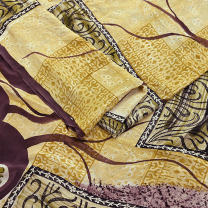 Indian Vintage Pure Crepe Silk Saree | Abstract Print | 6 Yards | Soft Sewing Fabric for Dressmaking, Quilting, Crafting & Upcycling