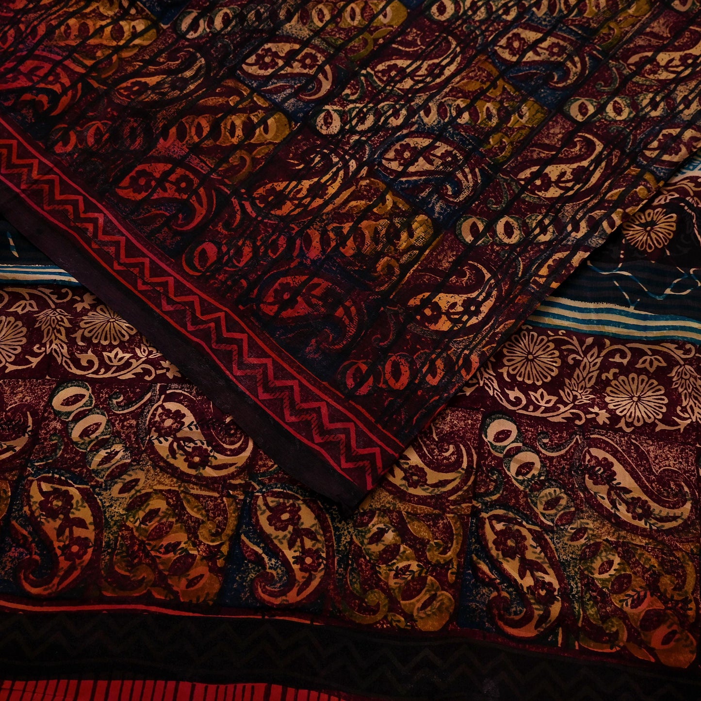 Indian Vintage Multi Pure Crepe Silk Saree | Floral Print | 5 Yards | Soft Sewing Fabric for Dressmaking, Quilting, Crafting & Upcycling