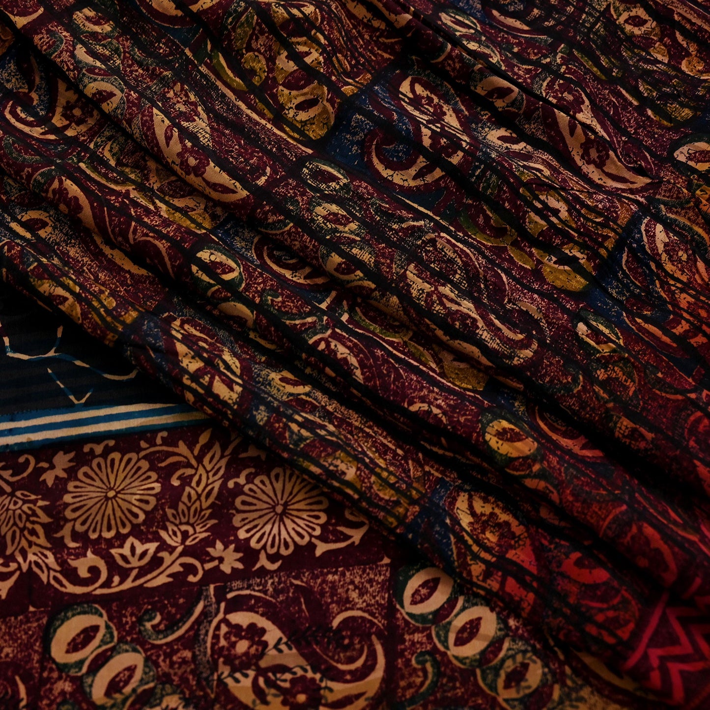 Indian Vintage Multi Pure Crepe Silk Saree | Floral Print | 5 Yards | Soft Sewing Fabric for Dressmaking, Quilting, Crafting & Upcycling