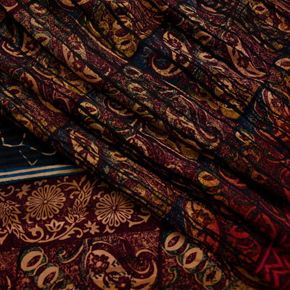 Indian Vintage Multi Pure Crepe Silk Saree | Floral Print | 5 Yards | Soft Sewing Fabric for Dressmaking, Quilting, Crafting & Upcycling