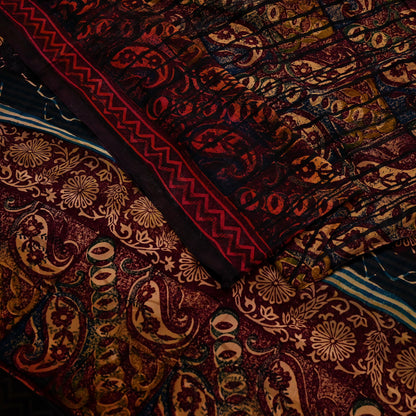 Indian Vintage Multi Pure Crepe Silk Saree | Floral Print | 5 Yards | Soft Sewing Fabric for Dressmaking, Quilting, Crafting & Upcycling