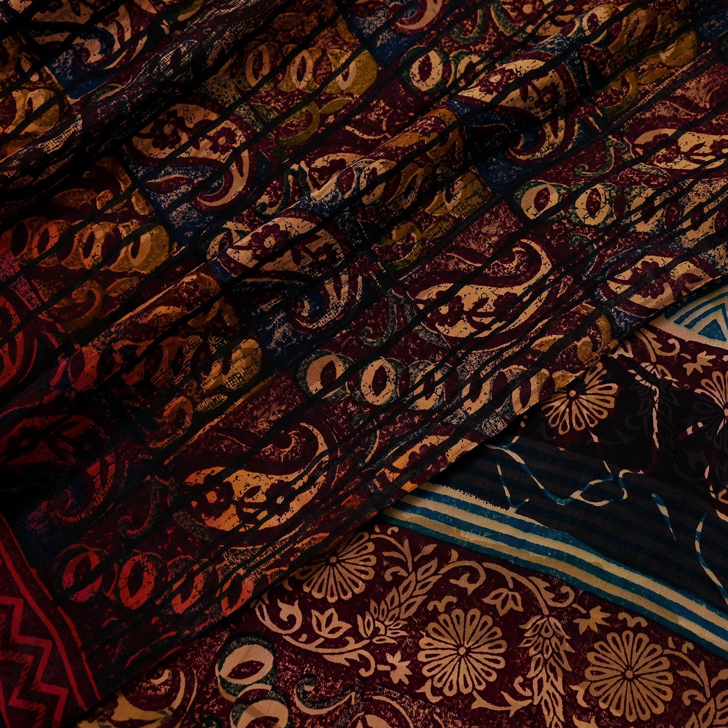 Indian Vintage Multi Pure Crepe Silk Saree | Floral Print | 5 Yards | Soft Sewing Fabric for Dressmaking, Quilting, Crafting & Upcycling