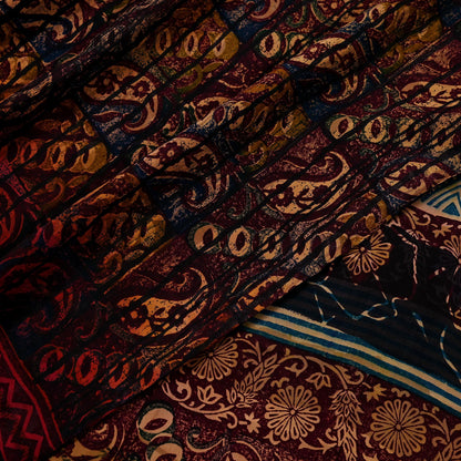 Indian Vintage Multi Pure Crepe Silk Saree | Floral Print | 5 Yards | Soft Sewing Fabric for Dressmaking, Quilting, Crafting & Upcycling