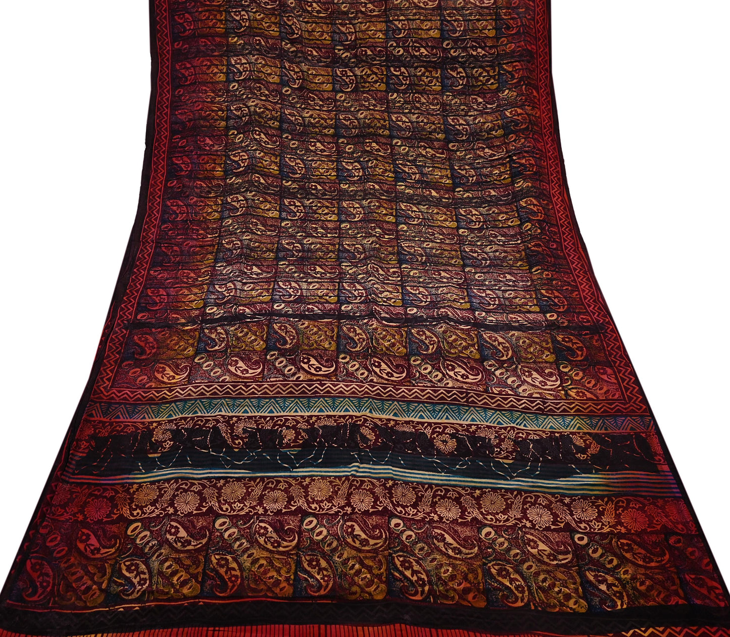 Indian Vintage Multi Pure Crepe Silk Saree | Floral Print | 5 Yards | Soft Sewing Fabric for Dressmaking, Quilting, Crafting & Upcycling