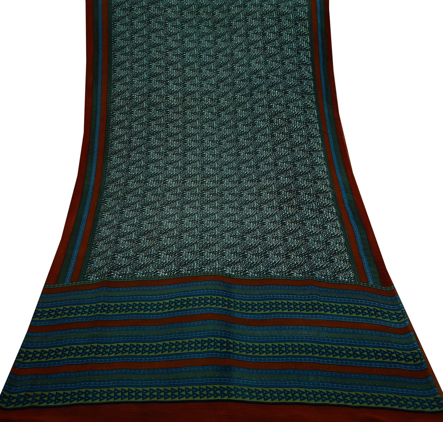 Indian Vintage Sari Green 100% Pure Georgette Silk Printed Sarees Sewing 5yd Craft Soft Dress Designing for Crafting Abstract