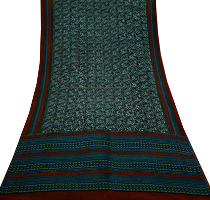 Indian Vintage Sari Green 100% Pure Georgette Silk Printed Sarees Sewing 5yd Craft Soft Dress Designing for Crafting Abstract