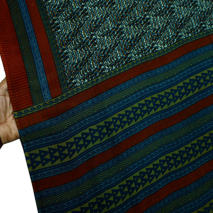 Indian Vintage Sari Green 100% Pure Georgette Silk Printed Sarees Sewing 5yd Craft Soft Dress Designing for Crafting Abstract