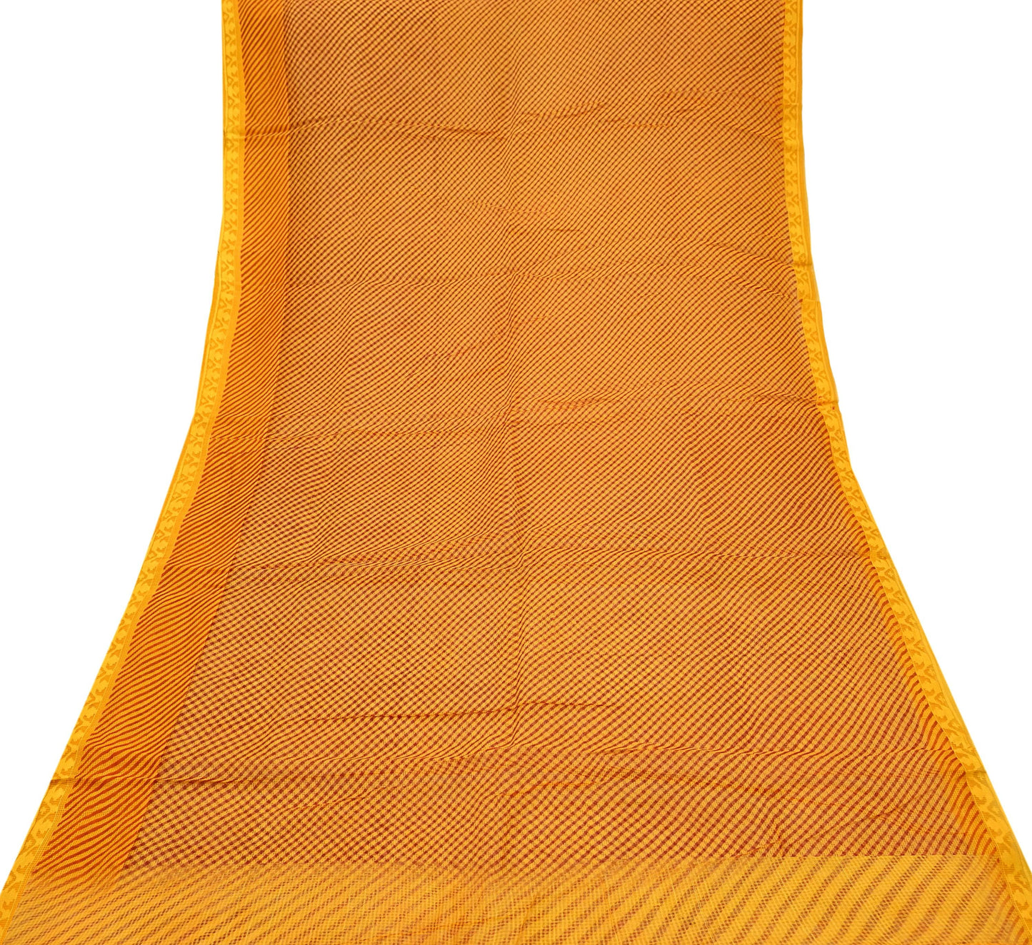 Indian Vintage Saffron Printed Pure Cotton Saree | 6 Yards | Fabric for Sewing, Crafting, Quilting, Upcycling, Dressmaking, Boho