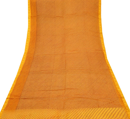 Indian Vintage Saffron Printed Pure Cotton Saree | 6 Yards | Fabric for Sewing, Crafting, Quilting, Upcycling, Dressmaking, Boho