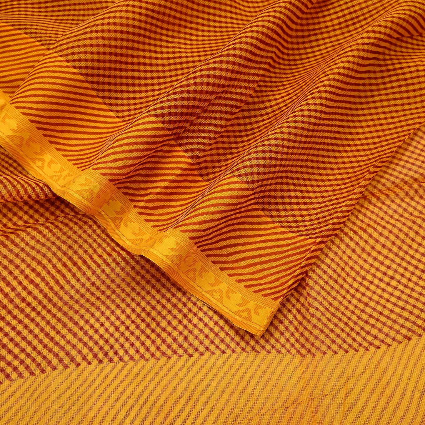 Indian Vintage Saffron Printed Pure Cotton Saree | 6 Yards | Fabric for Sewing, Crafting, Quilting, Upcycling, Dressmaking, Boho