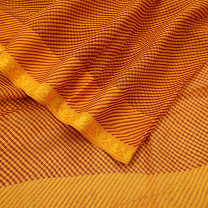 Indian Vintage Saffron Printed Pure Cotton Saree | 6 Yards | Fabric for Sewing, Crafting, Quilting, Upcycling, Dressmaking, Boho