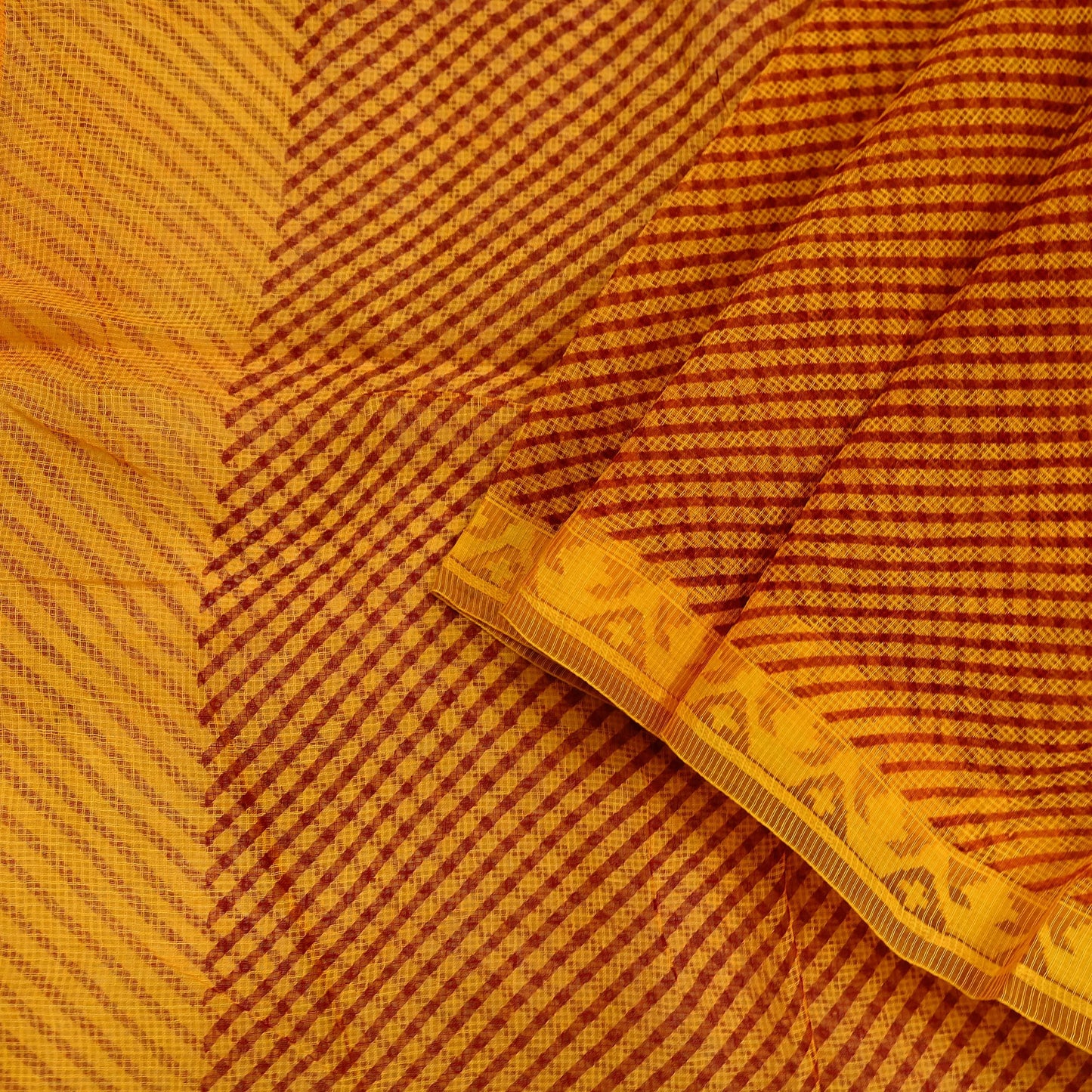 Indian Vintage Saffron Printed Pure Cotton Saree | 6 Yards | Fabric for Sewing, Crafting, Quilting, Upcycling, Dressmaking, Boho
