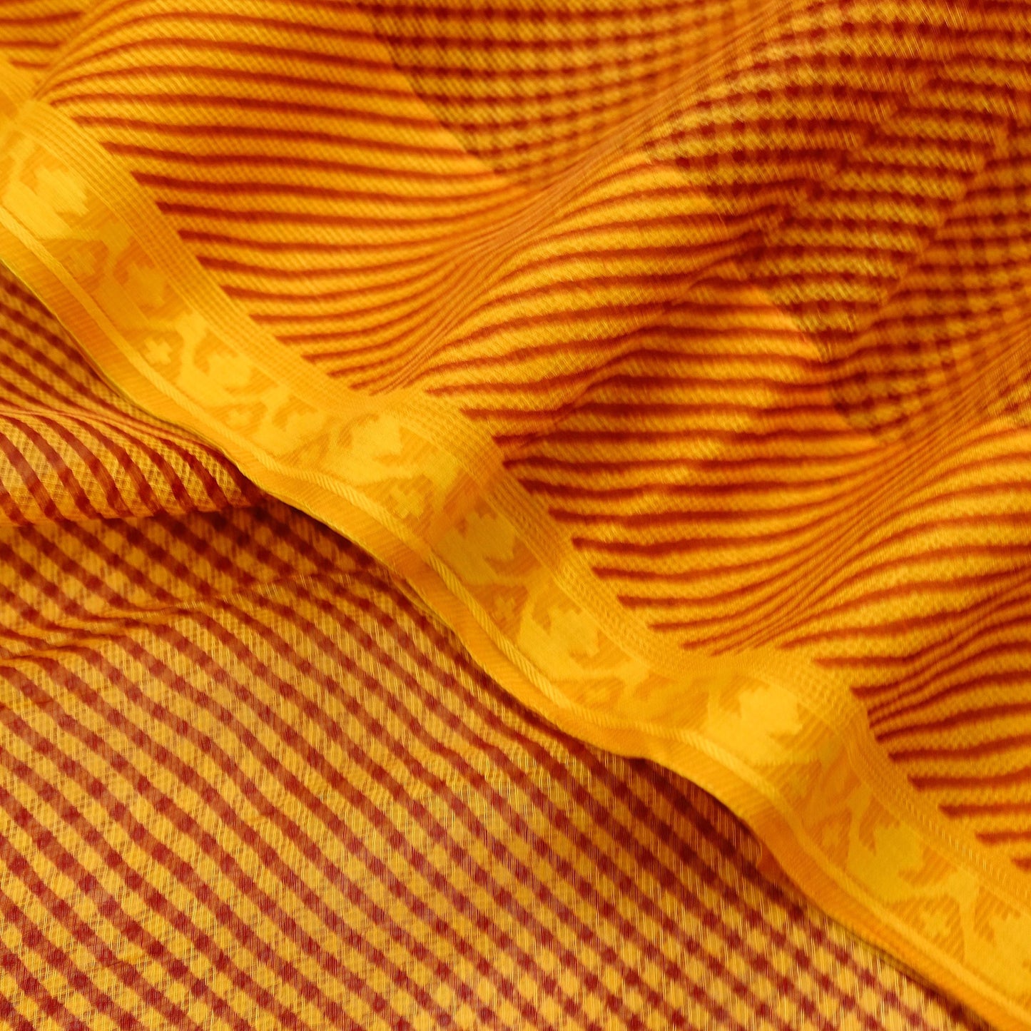 Indian Vintage Saffron Printed Pure Cotton Saree | 6 Yards | Fabric for Sewing, Crafting, Quilting, Upcycling, Dressmaking, Boho