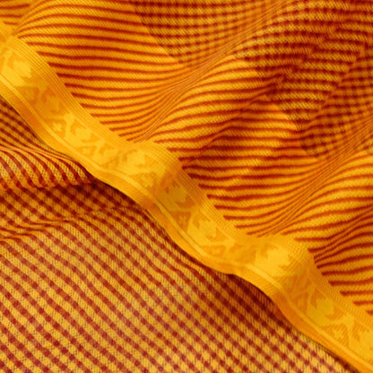 Indian Vintage Saffron Printed Pure Cotton Saree | 6 Yards | Fabric for Sewing, Crafting, Quilting, Upcycling, Dressmaking, Boho