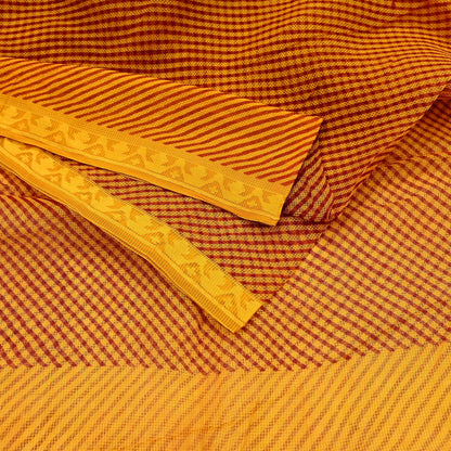 Indian Vintage Saffron Printed Pure Cotton Saree | 6 Yards | Fabric for Sewing, Crafting, Quilting, Upcycling, Dressmaking, Boho