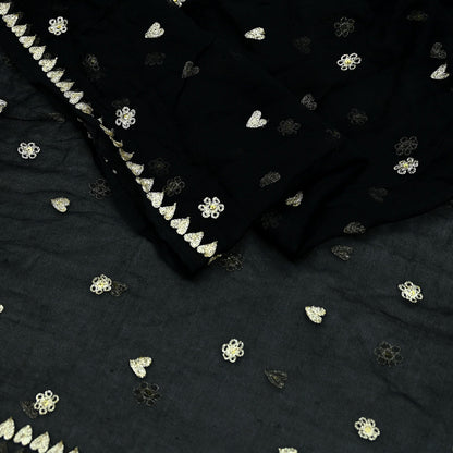 Indian Vintage Black Dupatta Pure Chiffon silk Long Stole Hand Embroidered Scarves Floral Design Stole Veil Wrap Zari