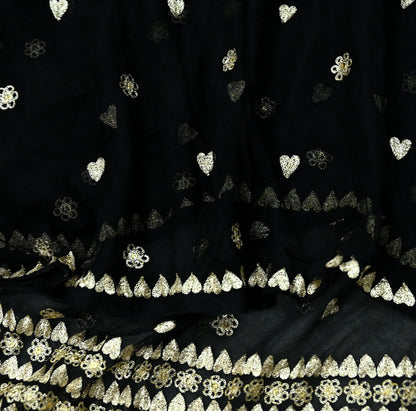 Indian Vintage Black Dupatta Pure Chiffon silk Long Stole Hand Embroidered Scarves Floral Design Stole Veil Wrap Zari