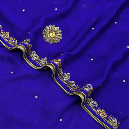 Indian Vintage Dupatta Purple Long Stole Pure Georgette Silk Hand Embroidered Scarves Veil Hijab Floral Zari Dabka Zardozi