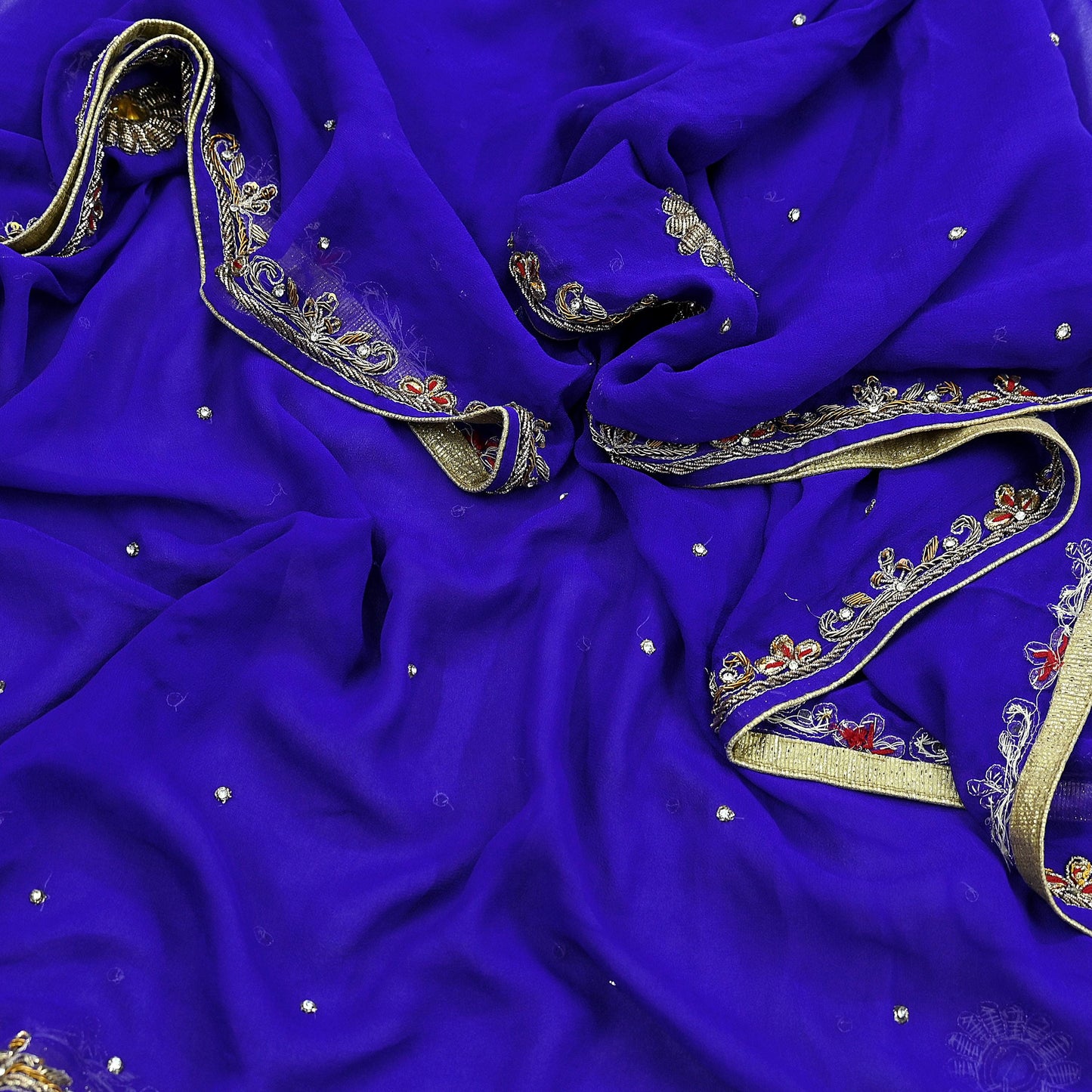 Indian Vintage Dupatta Purple Long Stole Pure Georgette Silk Hand Embroidered Scarves Veil Hijab Floral Zari Dabka Zardozi