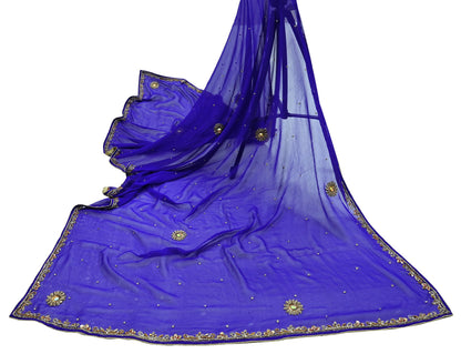 Indian Vintage Dupatta Purple Long Stole Pure Georgette Silk Hand Embroidered Scarves Veil Hijab Floral Zari Dabka Zardozi