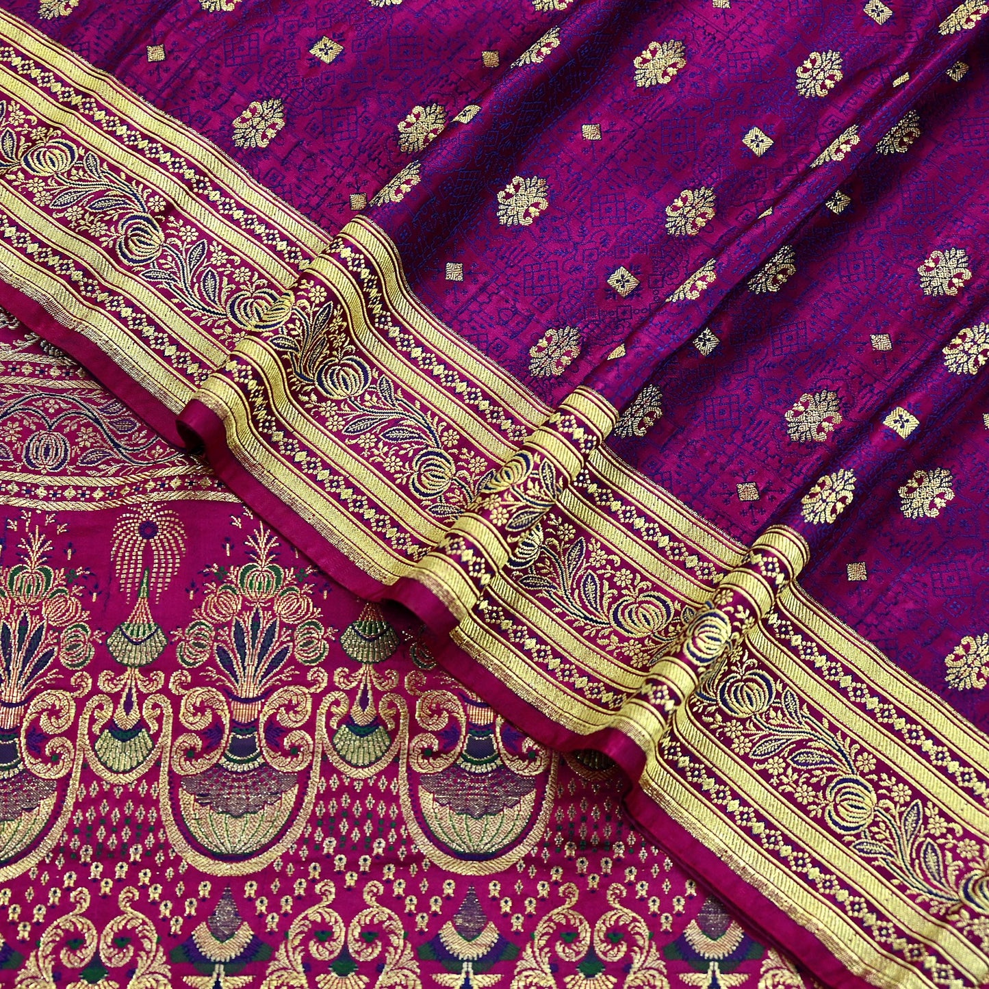 Indian Vintage Purple Banarasi Brocade Saree | Heavy Wedding Sari in Pure Satin Silk | Woven Zari Fabric for Crafting, Dressmaking