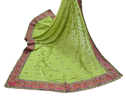 Indian Vintage Heavy Green Bridal Dupatta | Pure Georgette Silk | Hand Embroidered Zardozi, Dabka, Zari Work | Party Wear Long Stole