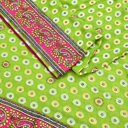 Indian Vintage Heavy Green Bridal Dupatta | Pure Georgette Silk | Hand Embroidered Zardozi, Dabka, Zari Work | Party Wear Long Stole