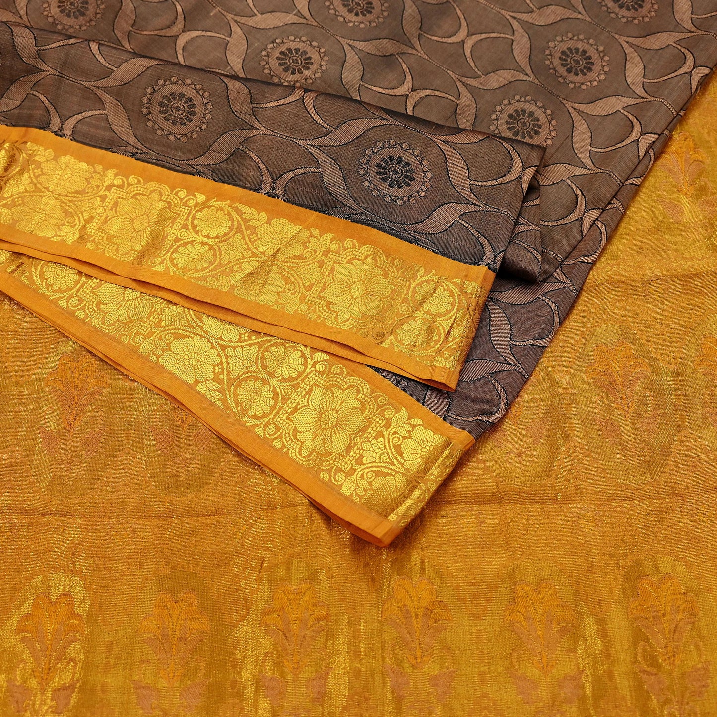 Indian Vintage Heavy Brown Kanjivaram Saree 100% Pure Silk Zari 5Yd Floral Crafting Dress making Crafting Quilting Bollywood Saree