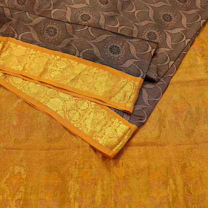 Indian Vintage Heavy Brown Kanjivaram Saree 100% Pure Silk Zari 5Yd Floral Crafting Dress making Crafting Quilting Bollywood Saree