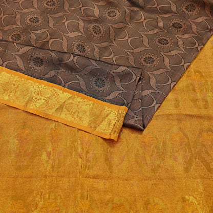 Indian Vintage Heavy Brown Kanjivaram Saree 100% Pure Silk Zari 5Yd Floral Crafting Dress making Crafting Quilting Bollywood Saree
