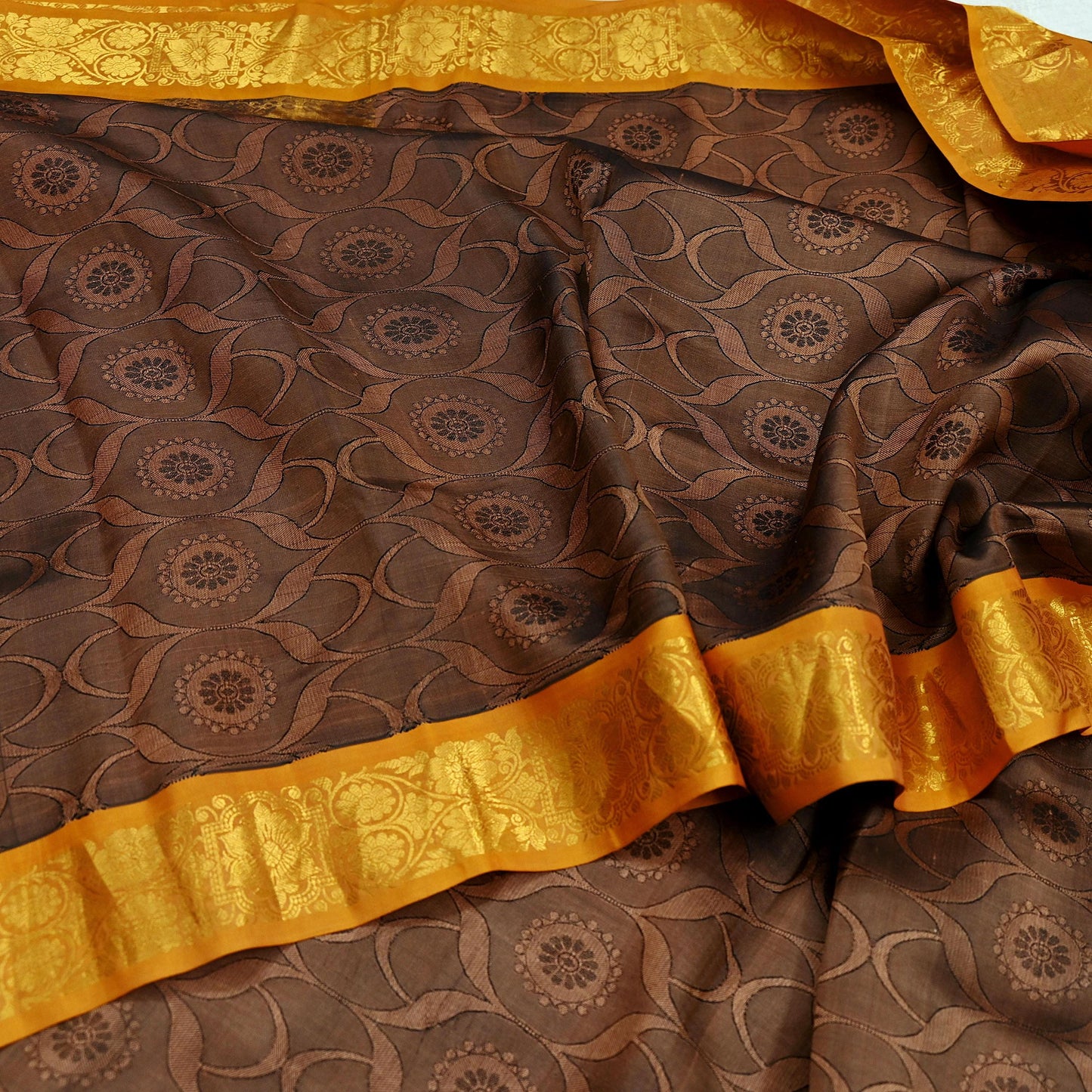 Indian Vintage Heavy Brown Kanjivaram Saree 100% Pure Silk Zari 5Yd Floral Crafting Dress making Crafting Quilting Bollywood Saree