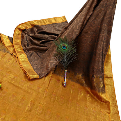Indian Vintage Heavy Brown Kanjivaram Saree 100% Pure Silk Zari 5Yd Floral Crafting Dress making Crafting Quilting Bollywood Saree
