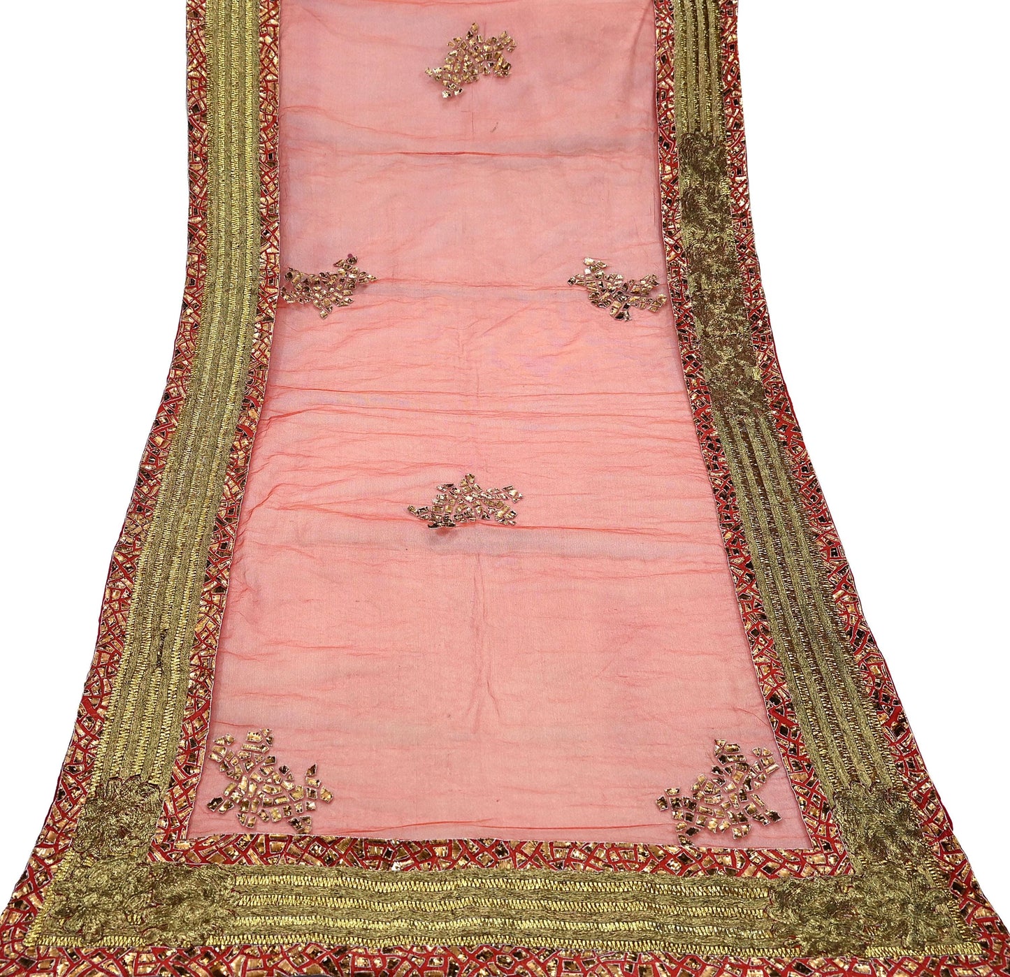 Indian Vintage Heavy Orange Net/Mesh/ Velvet Hand Embroidered Dupatta Designer By Anamika Khanna Bridal Wear Dabka Zardozi Veil Hijab
