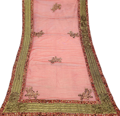 Indian Vintage Heavy Orange Net/Mesh/ Velvet Hand Embroidered Dupatta Designer By Anamika Khanna Bridal Wear Dabka Zardozi Veil Hijab