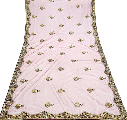 Indian Vintage Heavy Wedding Pink Net/Mesh/ Velvet Hand Embroidered Dupatta Designer By Anamika Khanna Bridal Wear Dabka Zardozi Veil Hijab