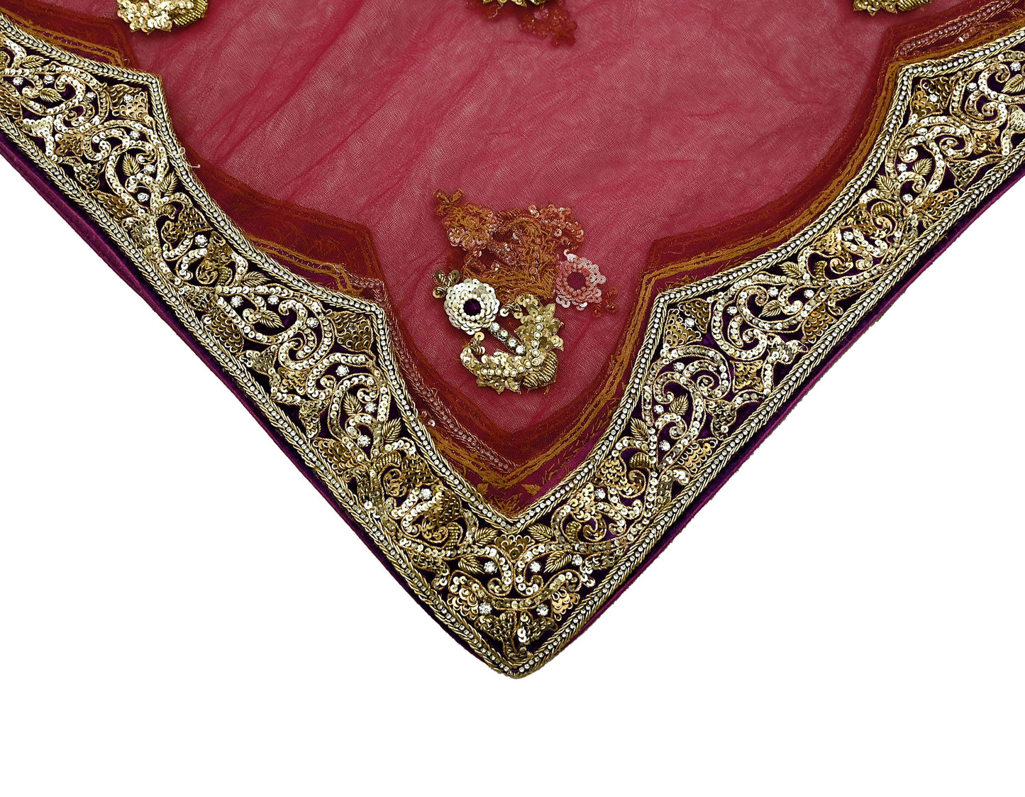Indian Vintage Heavy Wedding Pink Net/Mesh/ Velvet Hand Embroidered Dupatta Designer By Anamika Khanna Bridal Wear Dabka Zardozi Veil Hijab