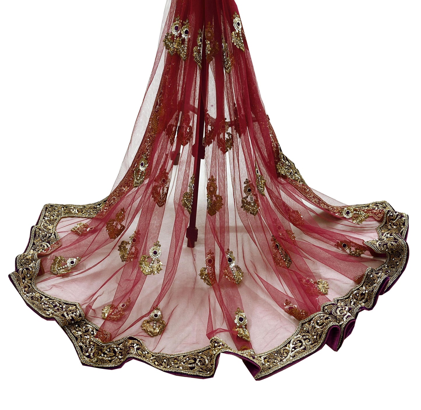 Indian Vintage Heavy Wedding Pink Net/Mesh/ Velvet Hand Embroidered Dupatta Designer By Anamika Khanna Bridal Wear Dabka Zardozi Veil Hijab