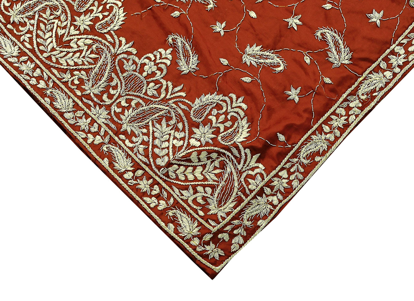 Indian Vintage Heavy Wedding Rusty Orange Dupatta Pure Satin Silk Long Stole Hand Embroidered Scarves Golden Zardozi Stole