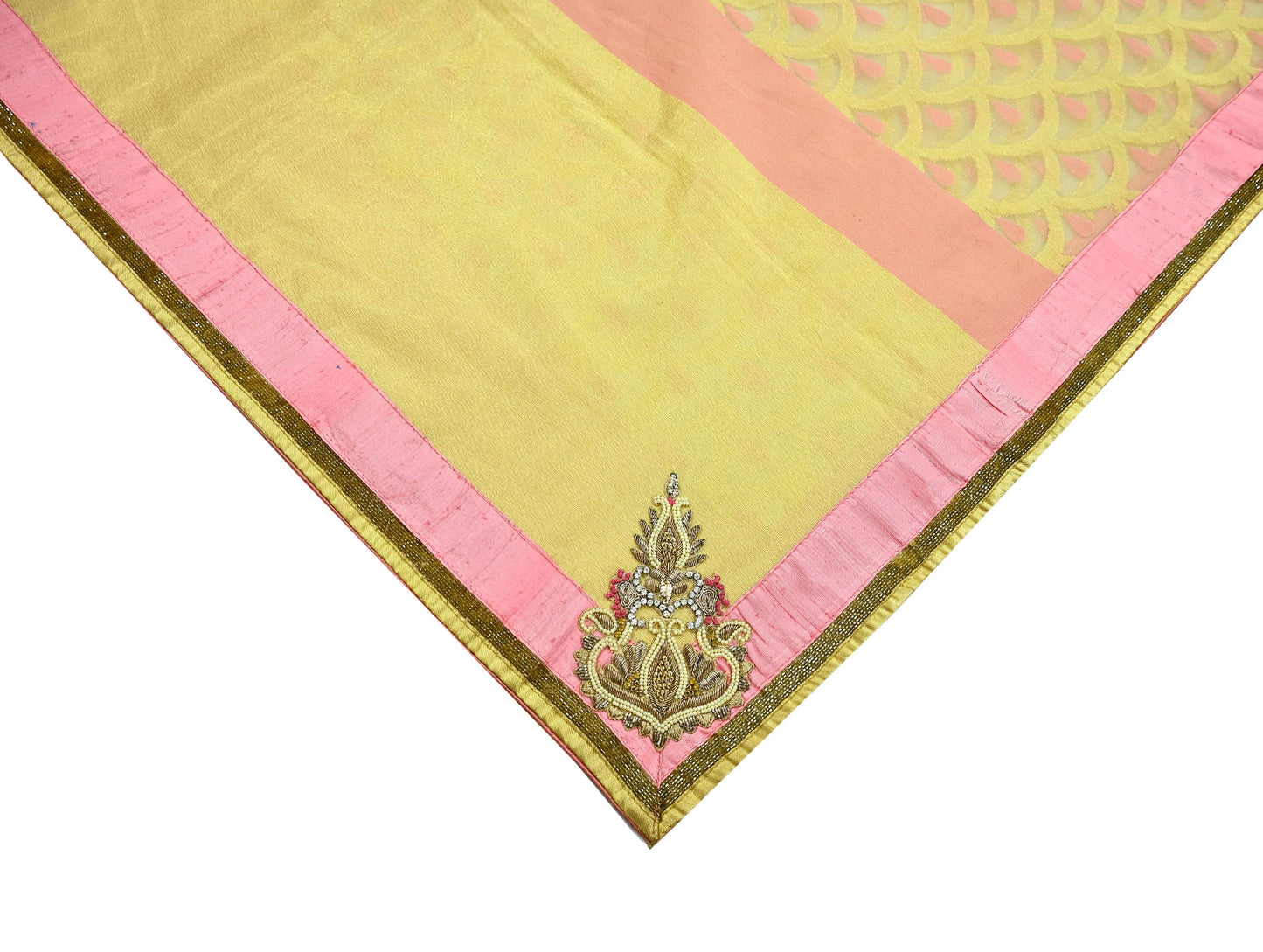 Indian Vintage Golden & Pink Sarees Hand Embroidered Woven Brocade Sari Fabric 6Yd Sewing Ethnic Zardozi Zari Floral Dress making