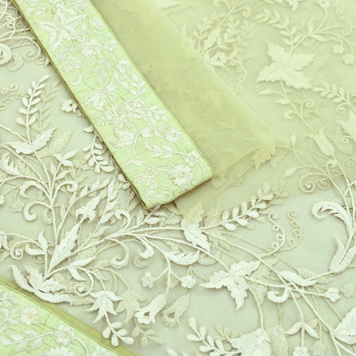 Indian Vintage Green Dupatta Long Stole Net Mess Hand Embroidered Scarves Veil Hijab Sequins stole veil hijab