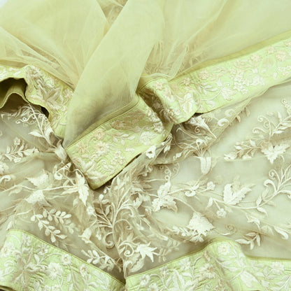 Indian Vintage Green Dupatta Long Stole Net Mess Hand Embroidered Scarves Veil Hijab Sequins stole veil hijab