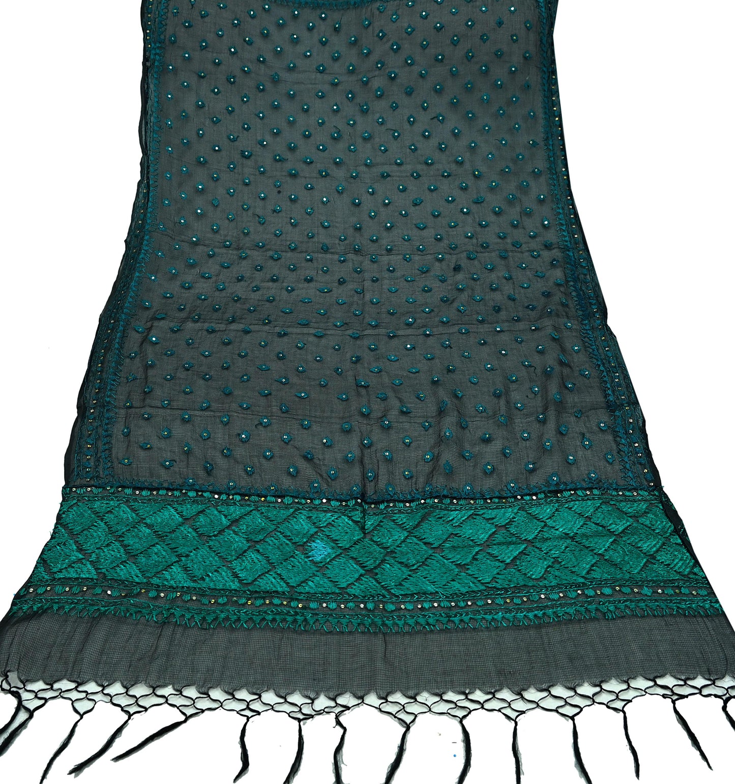 Indian Vintage Dupatta Black Long Stole Hand Embroidered Bagh Phulkari Stole Scarves Fringes Party wear
