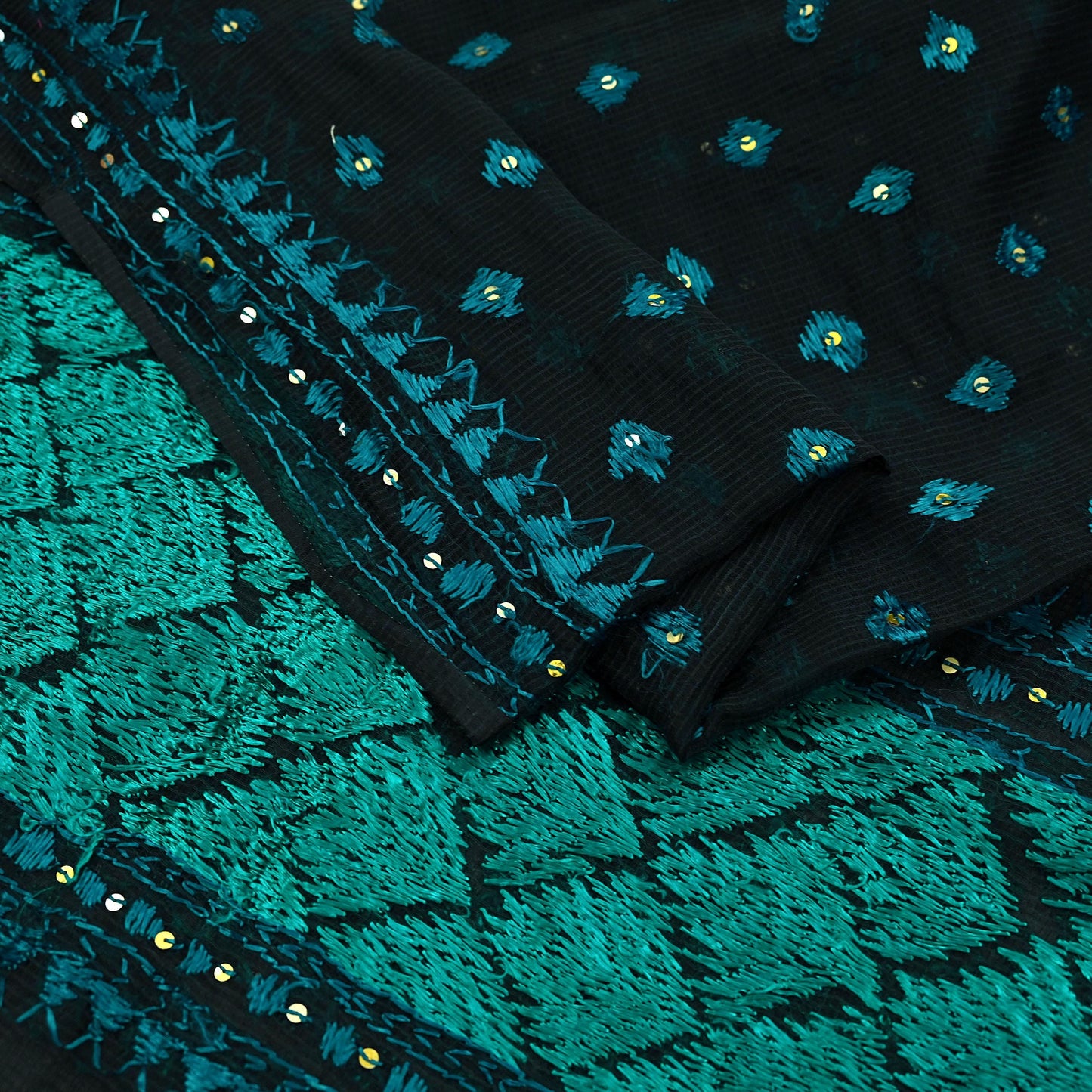 Indian Vintage Dupatta Black Long Stole Hand Embroidered Bagh Phulkari Stole Scarves Fringes Party wear