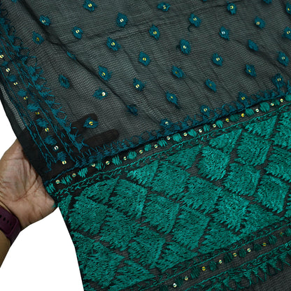 Indian Vintage Dupatta Black Long Stole Hand Embroidered Bagh Phulkari Stole Scarves Fringes Party wear