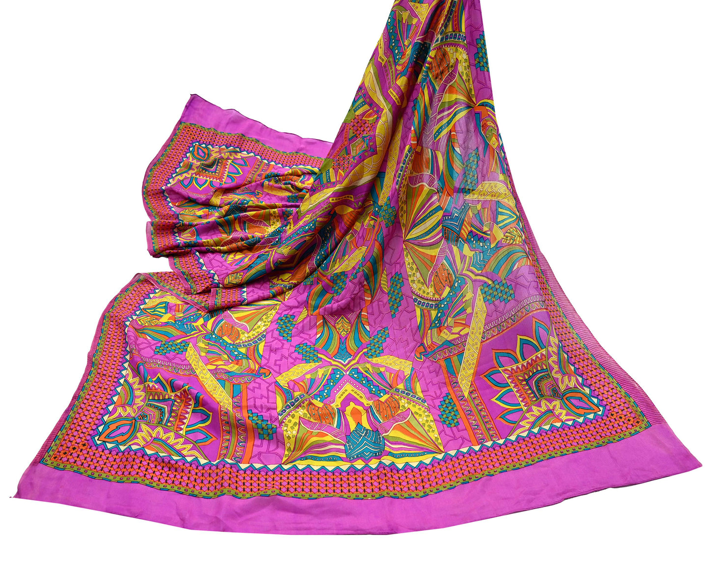 Indian Vintage Magenta Dupatta Long Stole Pure silk Digital Printed Dupatta Veil Scarves soft Boho Wrap Dressmaking