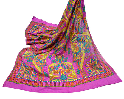 Indian Vintage Magenta Dupatta Long Stole Pure silk Digital Printed Dupatta Veil Scarves soft Boho Wrap Dressmaking