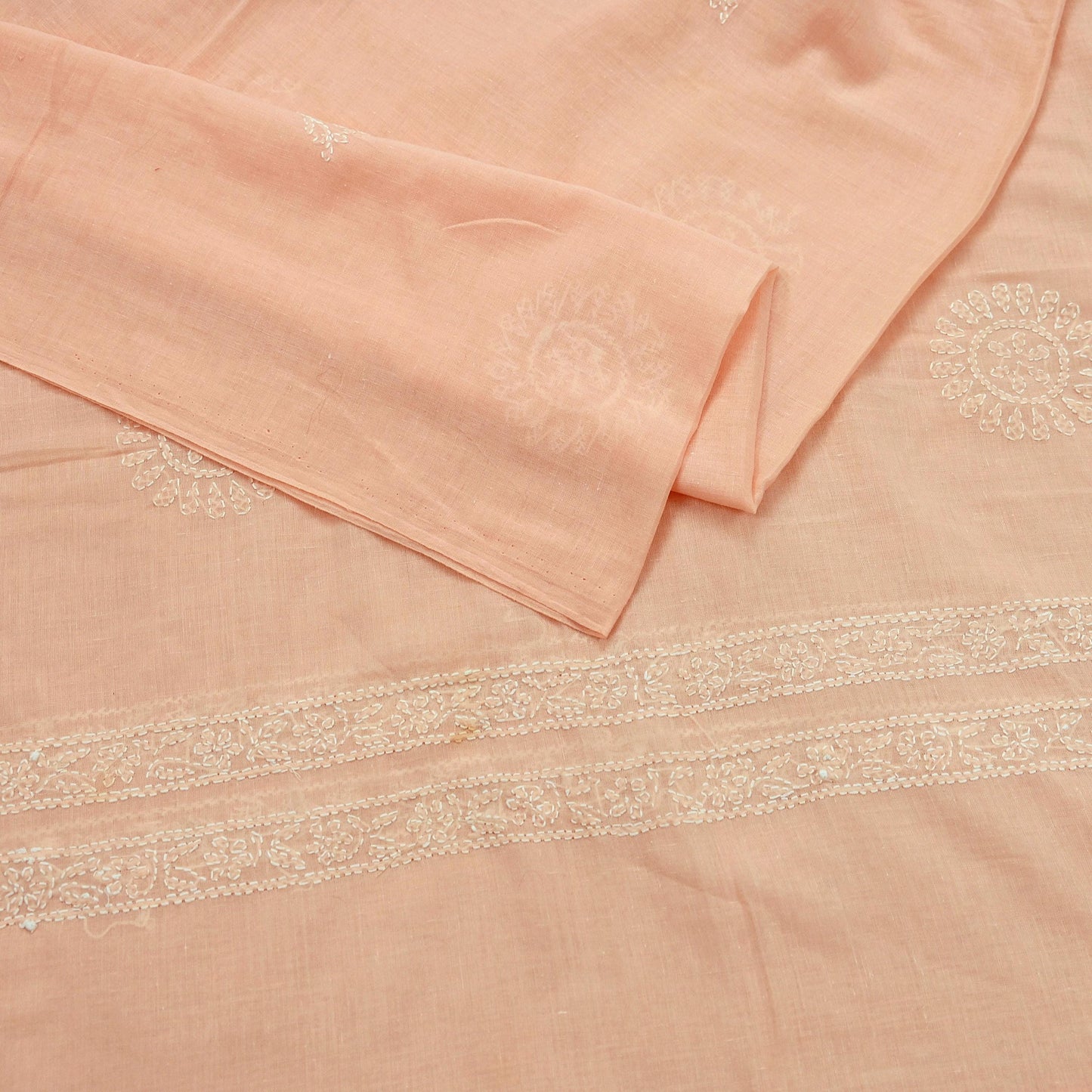 Indian Vintage Peach Dupatta Long Stole Pure Cotton Handmade Chikankari Scarves Veil Scarf Wrap Hippie Boho Soft