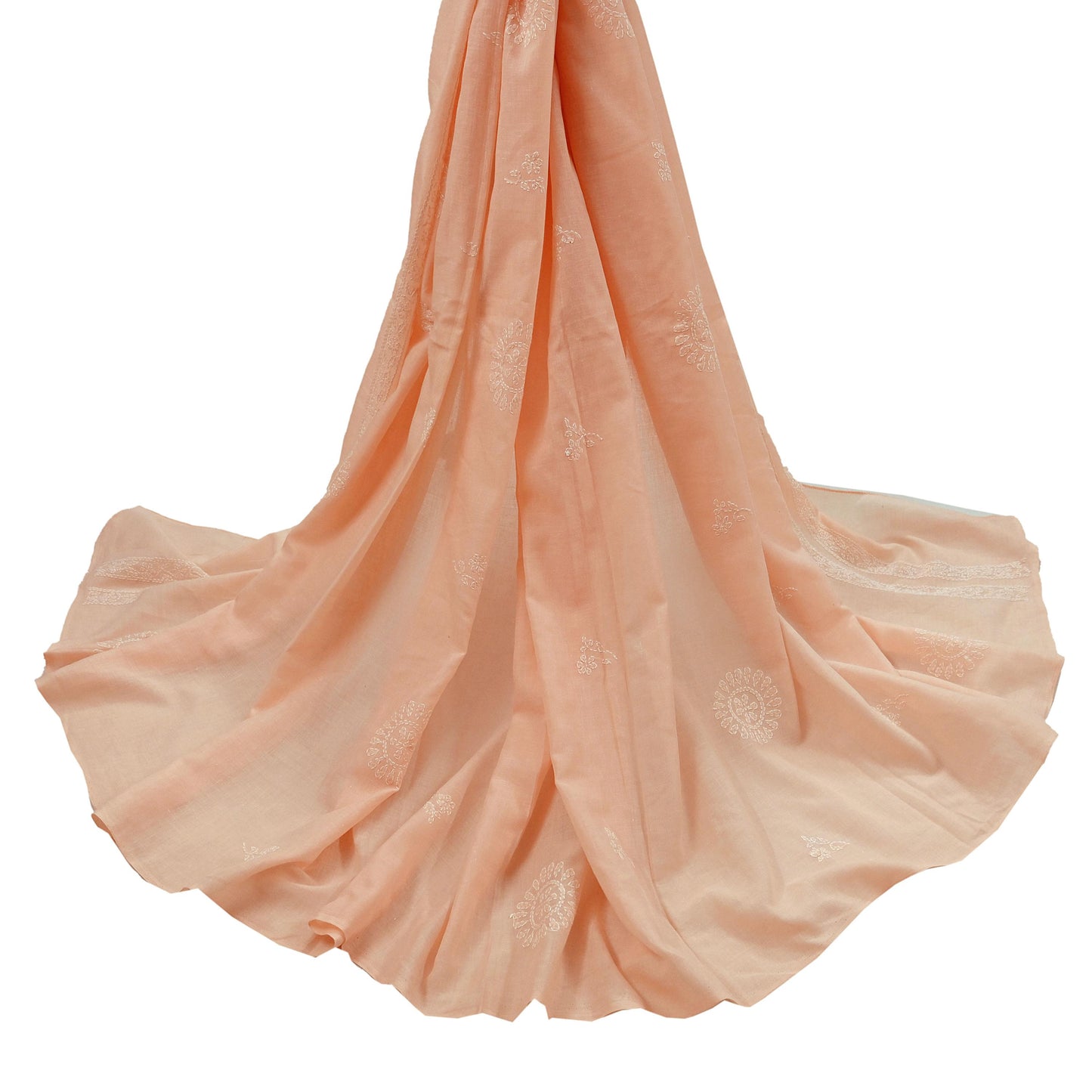 Indian Vintage Peach Dupatta Long Stole Pure Cotton Handmade Chikankari Scarves Veil Scarf Wrap Hippie Boho Soft