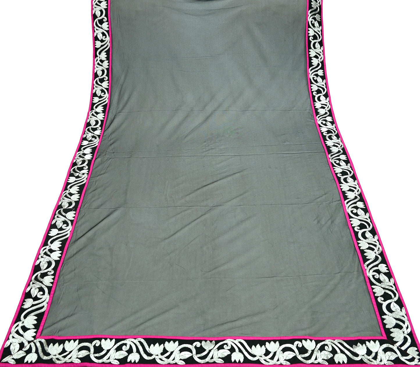 Indian Vintage Black Dupatta Net Mesh Long Stole Hand Embroidered Scarves Zari Border